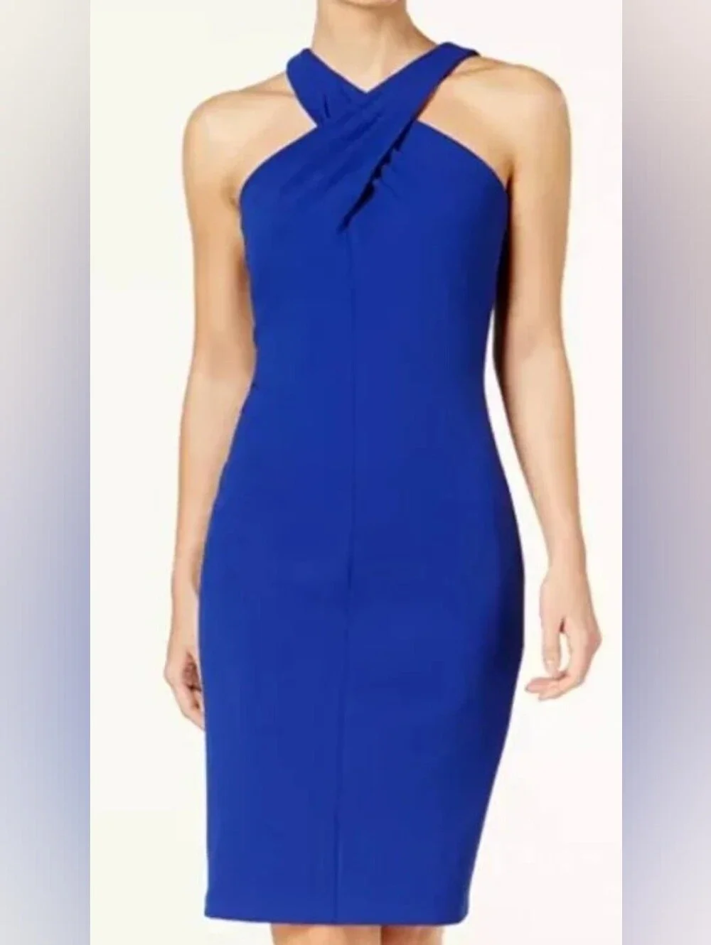 Calvin Klein Crisscross Neck Dress Royal Blue Sz 4 Nwot